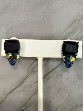 Givenchy Black and Blue Crystal Drop Clip Earrings